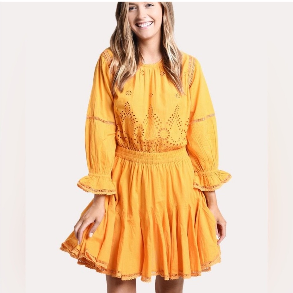 Misa Lex Dress Yellow Orange Eyelet Flouncy Puffy Skirt, Size XS, New York